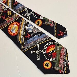 Railroad trains Themed Black silk Tie 58 x 3.75 made in USA